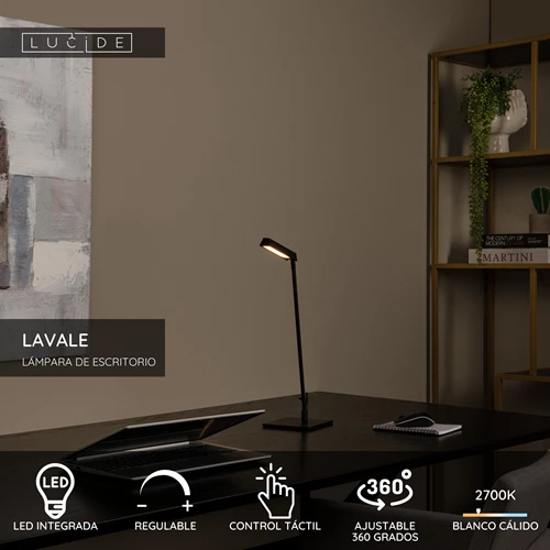 Lucide LAVALE - Lámpara de escritorio - LED Regul. - 1x3W 2700K - Negro - USP